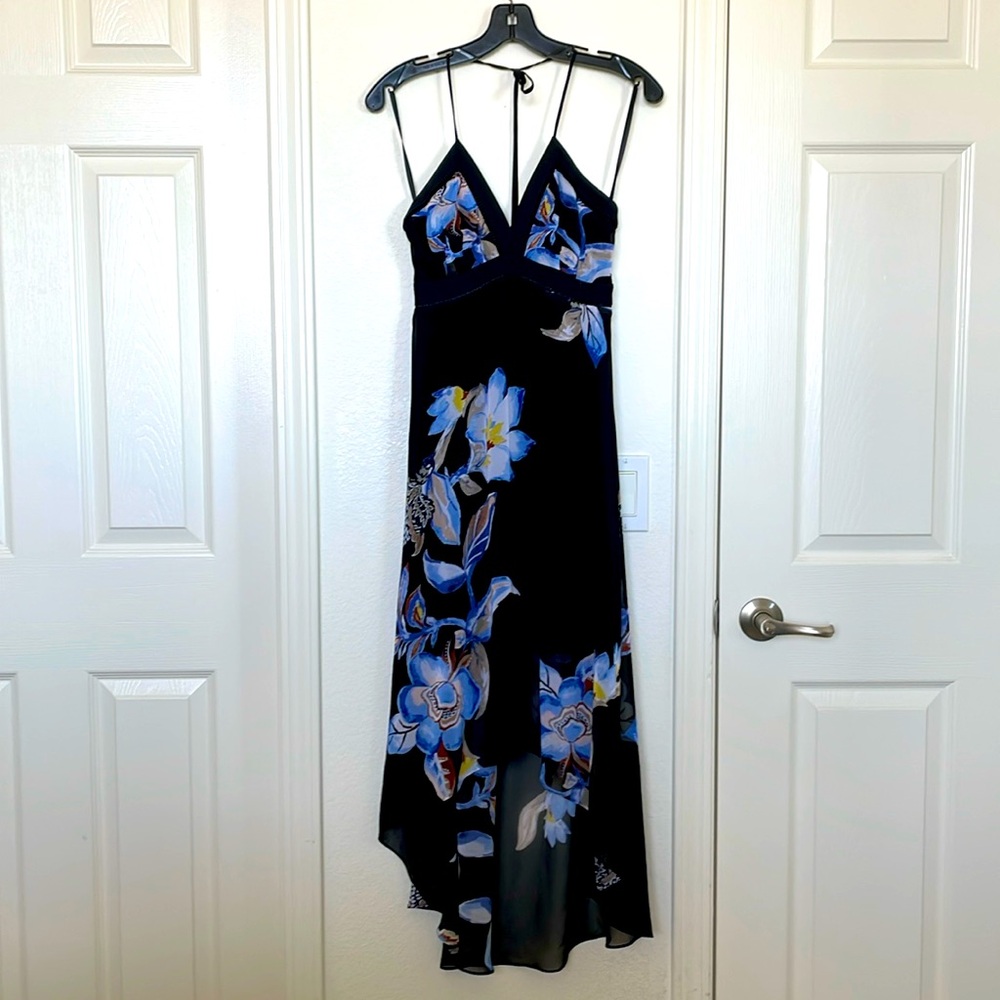 White House Black Market floral navy blue hi-low summer dress